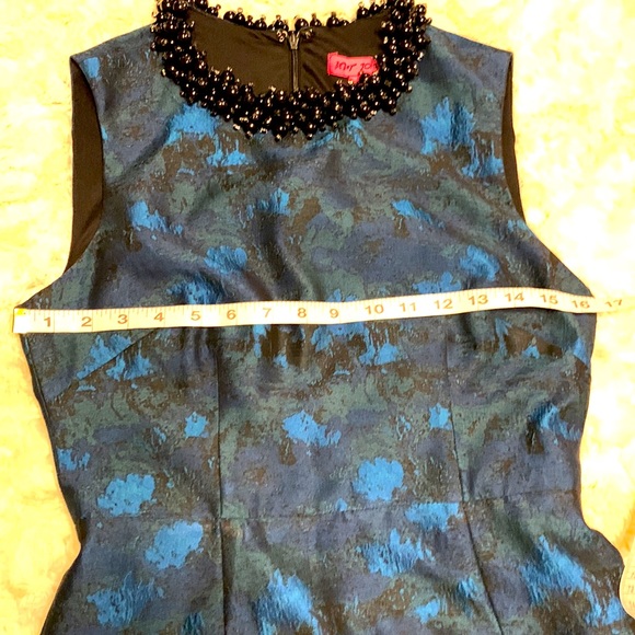 Betsey Johnson Blue Green Jacquard Sheath Beaded Collar Sleeveless Dress size - Picture 8 of 11